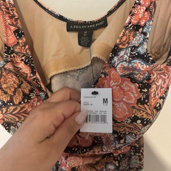 NWT A Pea In The Pod Square-Neck Maternity One Piece Swimsuit Floral Size M - Picture 3 of 6